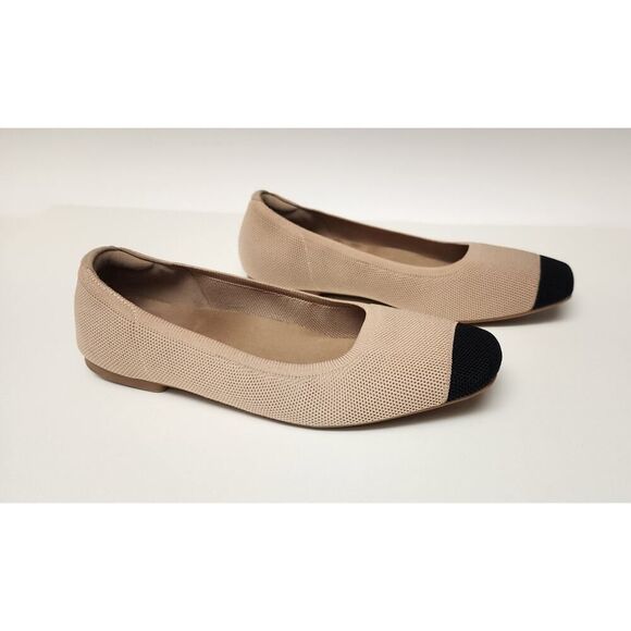 Arromic Square Toe Ballet Flat Shoes Size 9 Tan/Black Fabric Upper - Picture 1 of 10